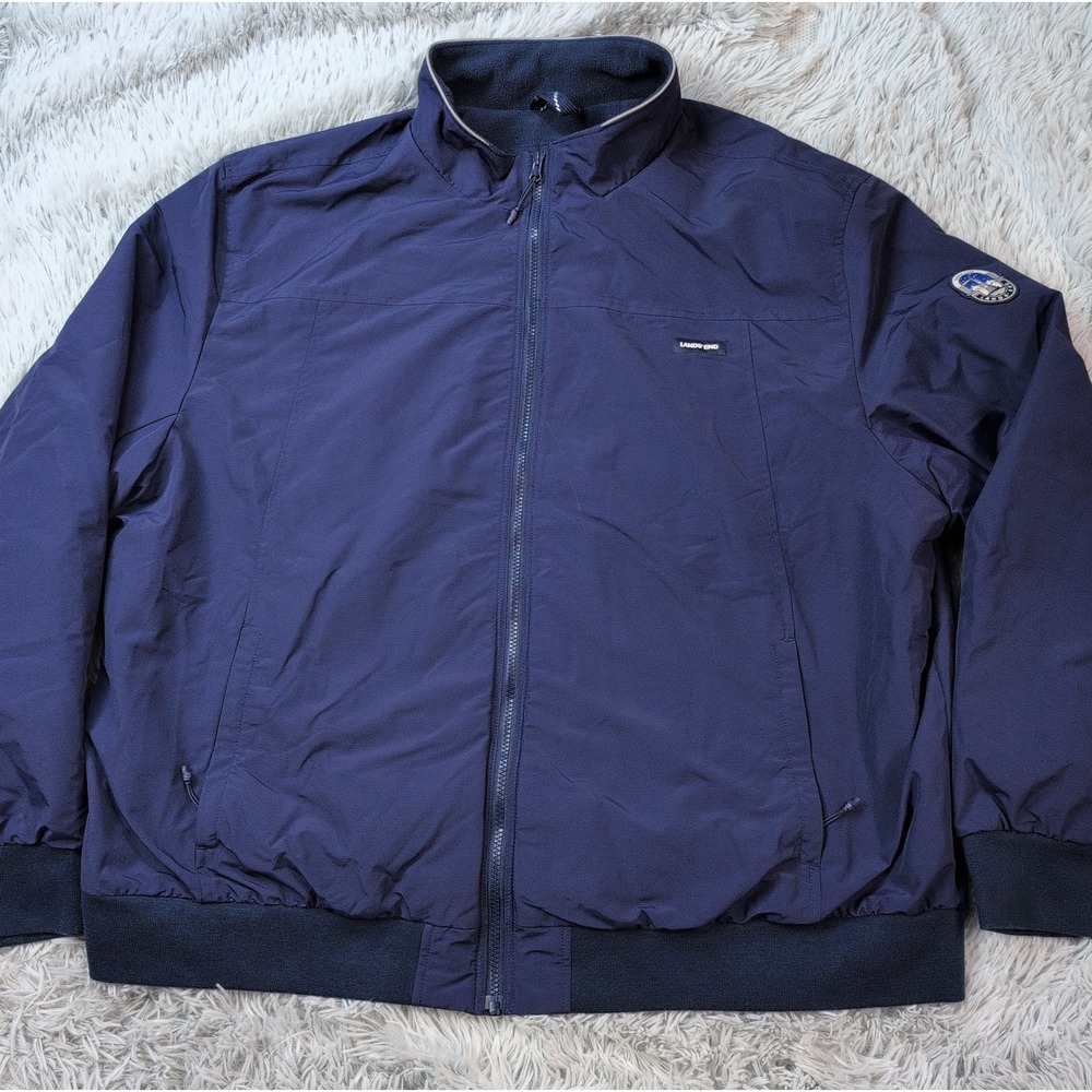 Lands' End Jacket Mens XXL Blue Squall Coat Zip Up Pockets Fleece Lined Comfort
